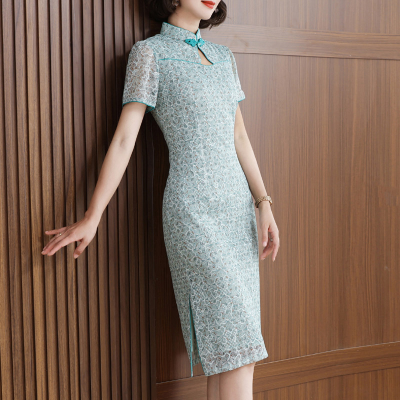 改良蕾丝旗袍女夏季复古小个子气质优雅连衣裙修身日常2023年新款