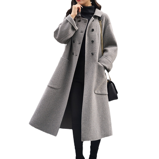 灰色双面呢大衣女气质韩版流行羊毛呢外套高级感秋冬季2023年新款