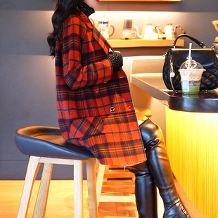 红色双面呢大衣女韩版气质小个子羊毛呢格子外套秋冬季新款2023年