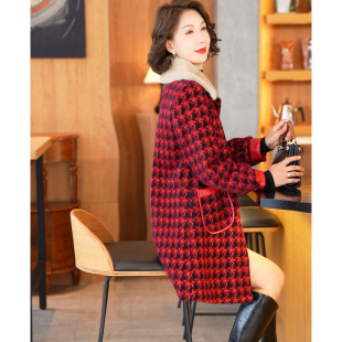 2023冬新款加厚保暖仿水貂绒毛呢大衣中年妈妈小个子仿皮草外套女