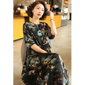杭州真丝连衣裙女气质中国风提花桑蚕丝妈妈裙子夏季显瘦2026新款