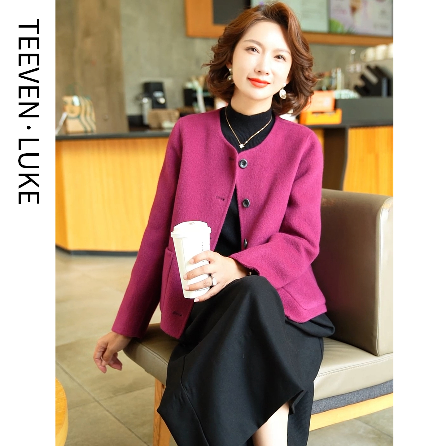 迪芬璐嘉双面呢羊毛大衣气质