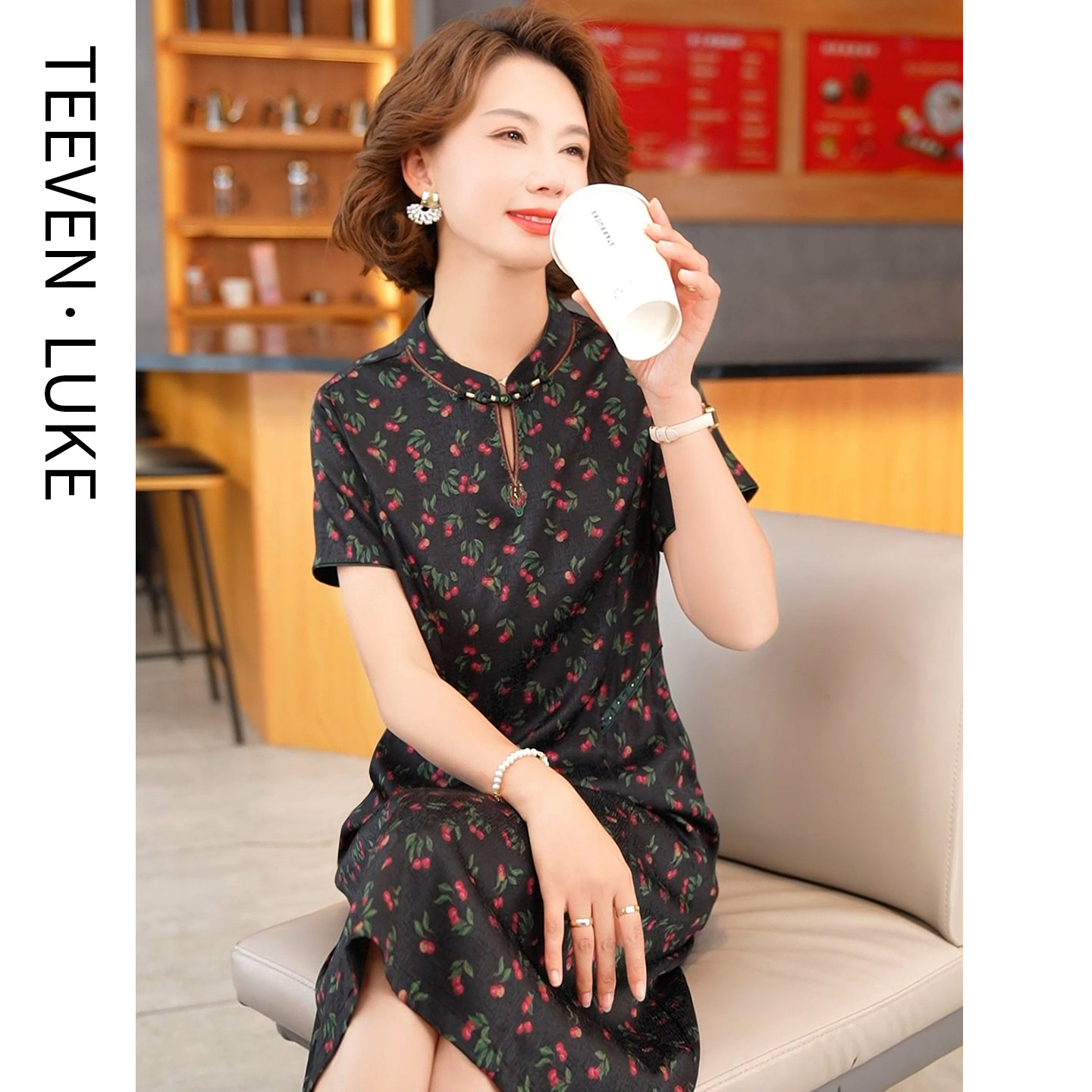 杭州丝绸真丝改良旗袍连衣裙女2026夏新款高端妈妈桑蚕丝裙子气质