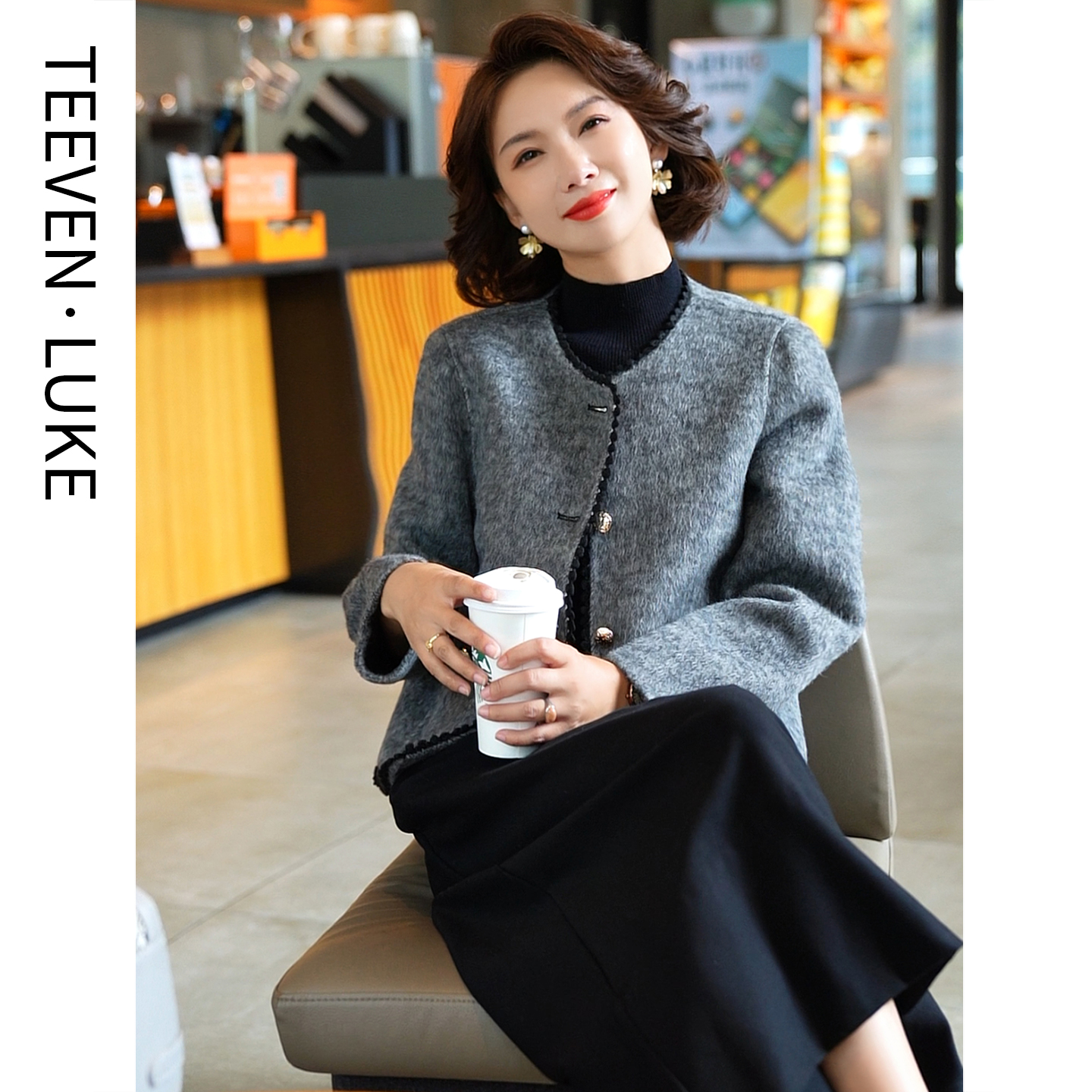 迪芬璐嘉双面呢羊毛大衣气质