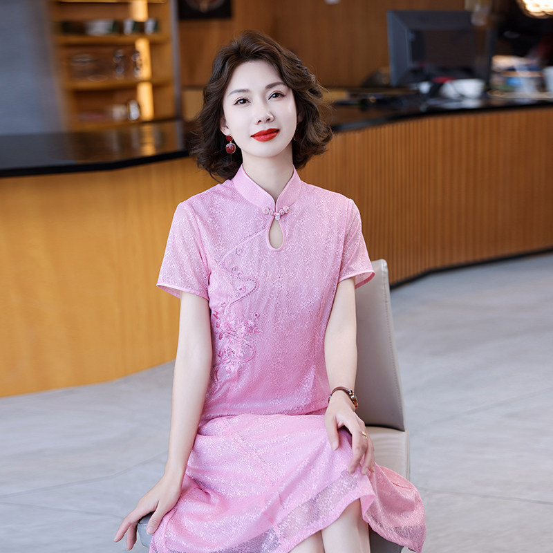 改良蕾丝旗袍女夏季修身显瘦日常妈妈夏季连衣裙小个子2024年新款