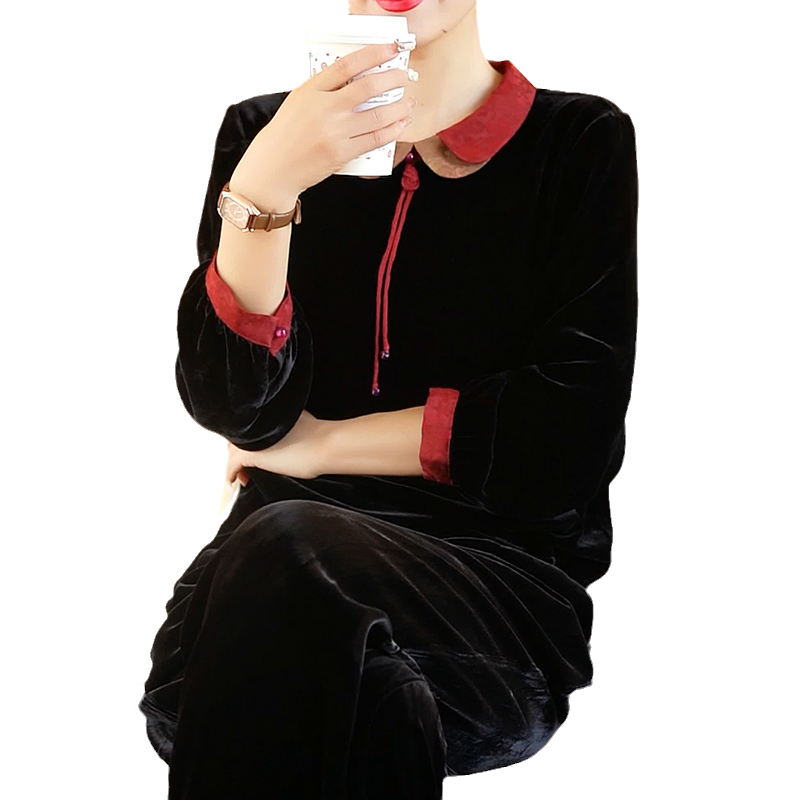 迪芬璐嘉丝绒复古气质真丝上衣女