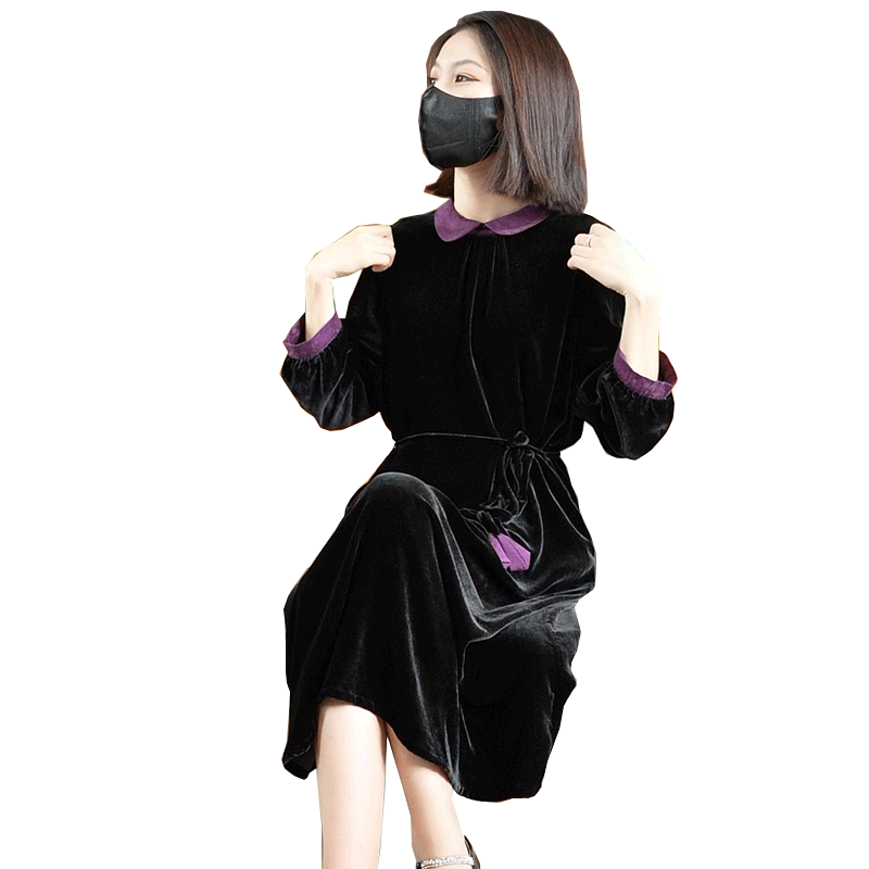 迪芬璐嘉通勤气质真丝丝绒连衣裙