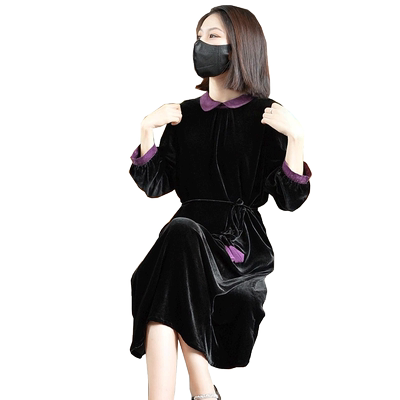 迪芬璐嘉通勤气质真丝丝绒连衣裙