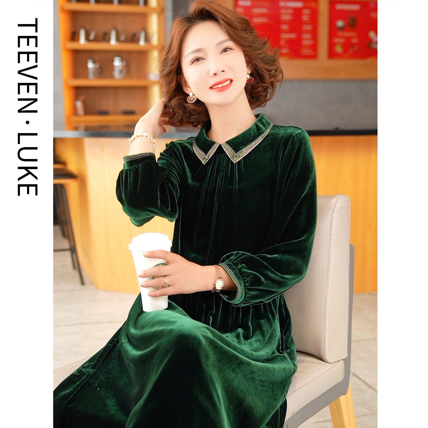 迪芬璐嘉真丝丝绒连衣裙女