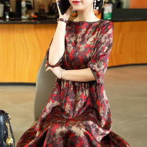 真丝连衣裙女气质优雅中年妈妈桑蚕丝裙子夏季新款杭州大牌2026年