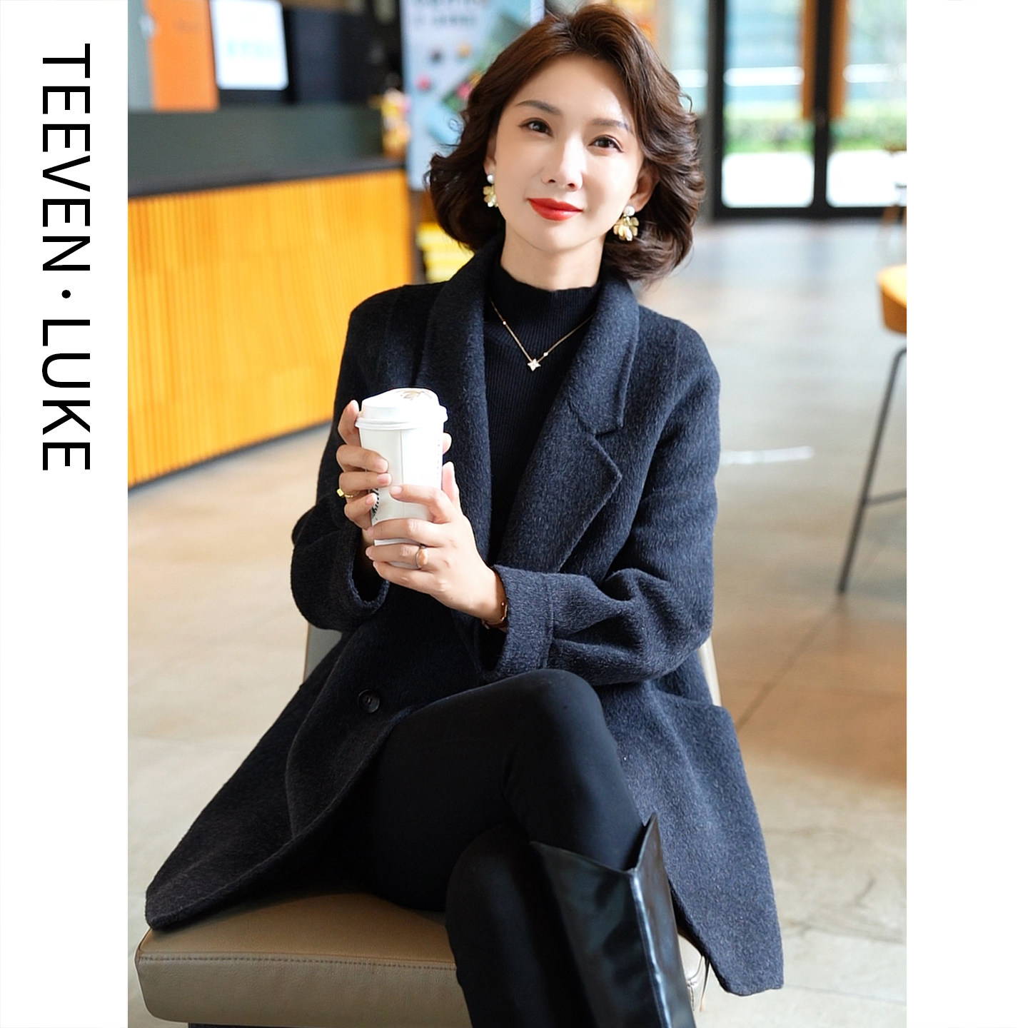 2025秋冬新款双面呢羊毛大衣毛呢外套休闲显瘦气质显高小个子西服