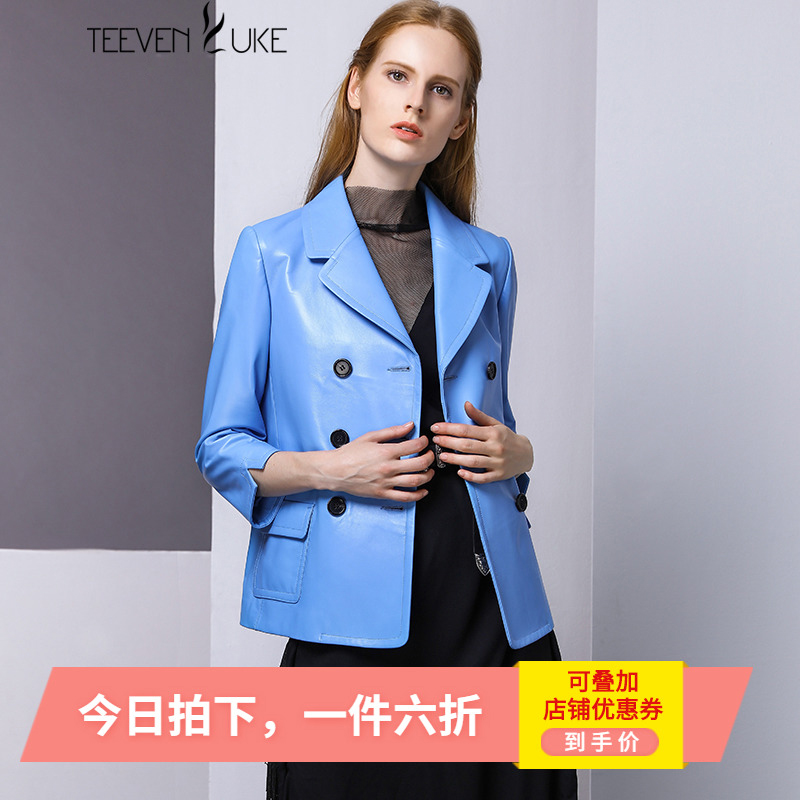 迪芬·璐嘉春秋新款海宁妈妈装真皮皮衣女短款休闲绵羊皮小外套