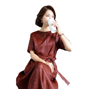 2026新款红云纱裙子显瘦真丝连衣裙女夏桑蚕丝高端杭州丝绸香云纱