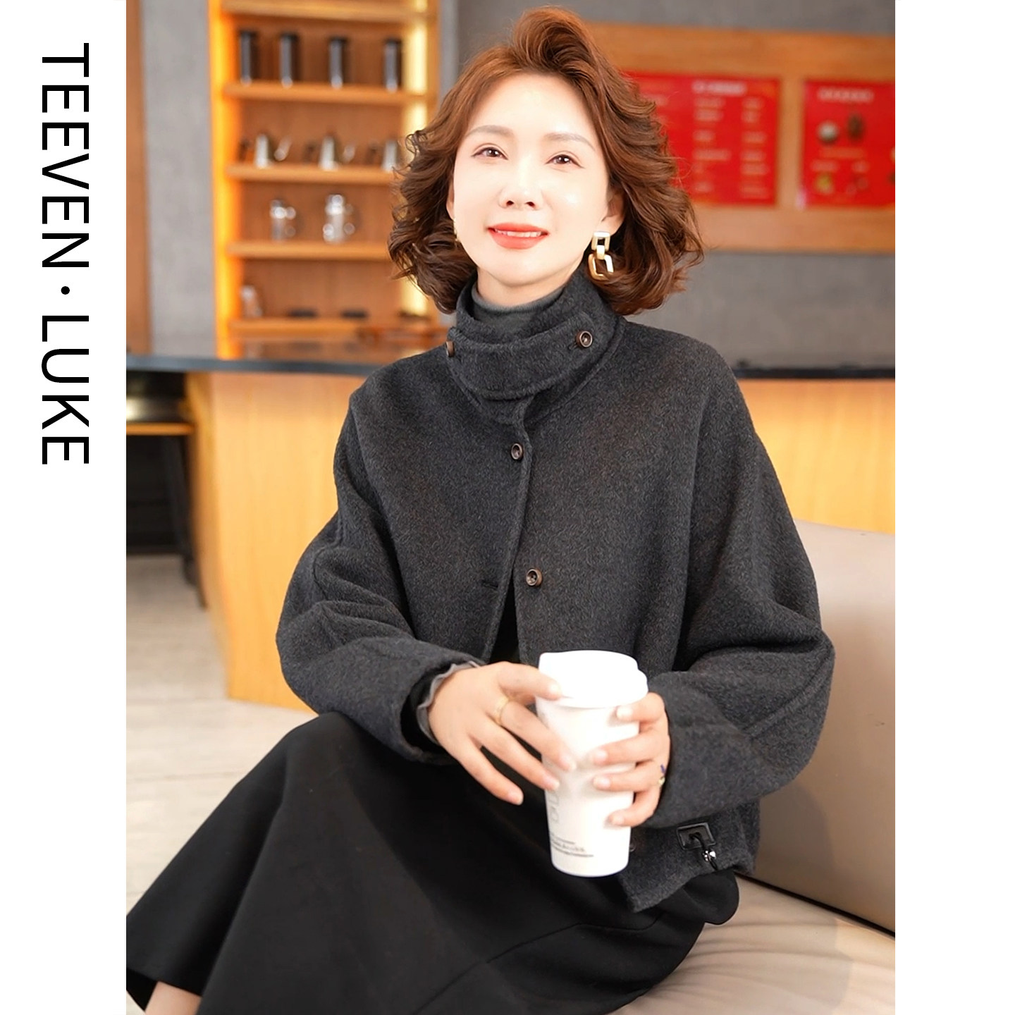 迪芬璐嘉双面呢羊毛大衣女