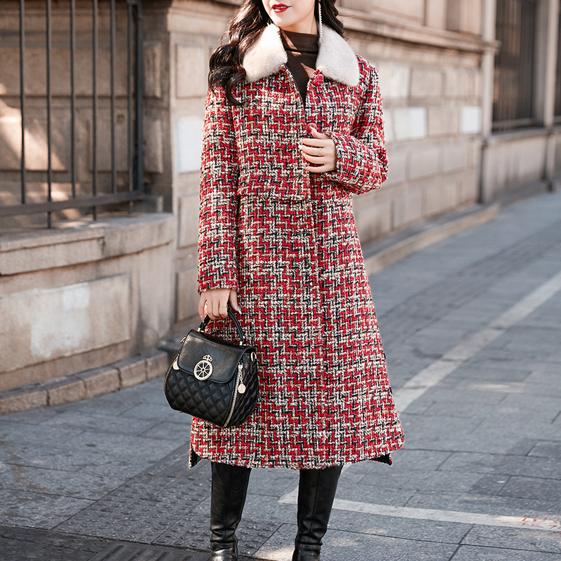 2022新款高端格子粗花呢羽绒服加厚保暖水貂毛领白鸭绒毛呢外套女,女装/女士精品,毛呢外套,淘宝优惠券,粉丝福利购,淘宝优惠卷