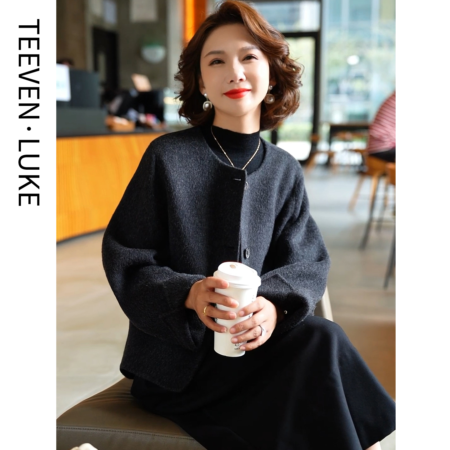 迪芬璐嘉双面呢羊毛大衣气质