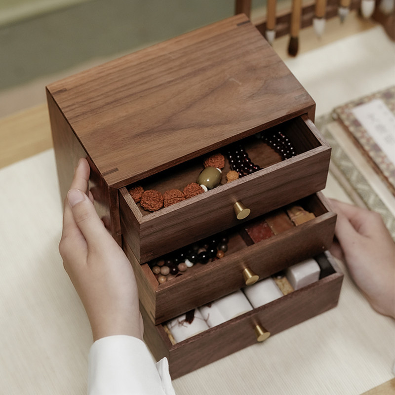 北美黑胡桃木三层桌面收纳柜实木抽屉式茶具配件盒实木文玩置物架,餐饮具,茶道/零配,淘宝优惠券,粉丝福利购,淘宝优惠卷