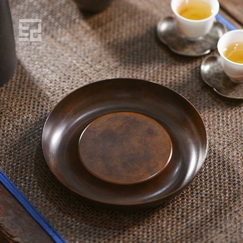 圆形壶承干泡台复古水盂紫铜