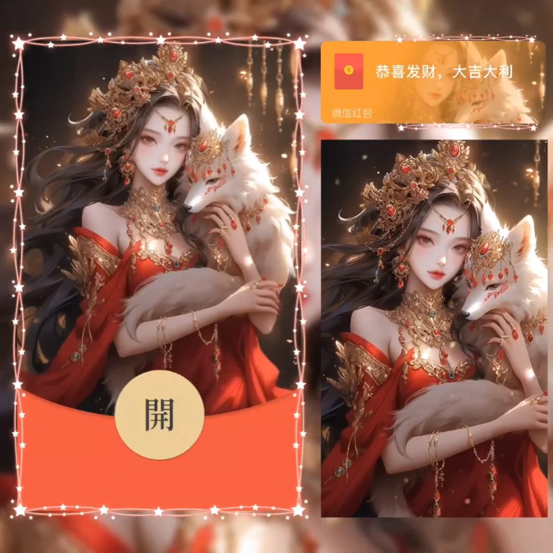 红裙九尾狐仙微信红包封面序列号二次元WX炫酷动漫静态新款图片