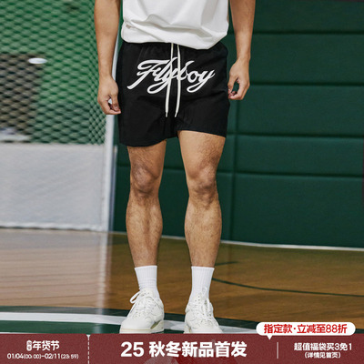 FLYBOY 25春夏 撞色印花运动短裤凉感抽绳运动直筒健身跑步篮球裤