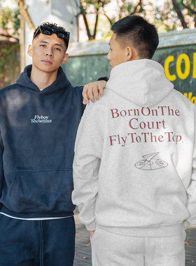 FLYBOY 24秋冬 showtime文字印花连帽卫衣加绒加厚长袖套头冬季男