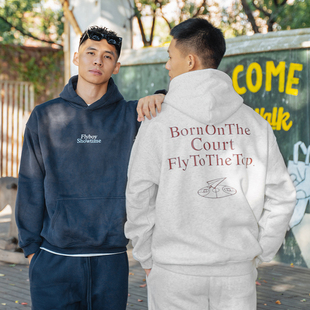 FLYBOY 24秋冬 showtime文字印花连帽卫衣加绒加厚长袖套头冬季男