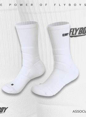 FLYBOY胡来波 运动篮球袜男子运动吸汗透气白色刺绣休闲长筒袜