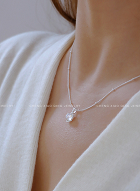 仿月光石纯银项链高级感轻奢小众夏天清冷日常百搭女士锁骨链配饰