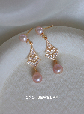 天然紫色珍珠耳环女士复古 超好看独特漂亮耳饰高级感小众耳夹