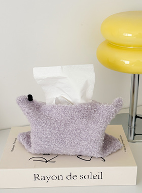 原创淡紫色复古抽纸盒布艺羊毛家用客厅餐纸巾袋车载针织纸巾盒