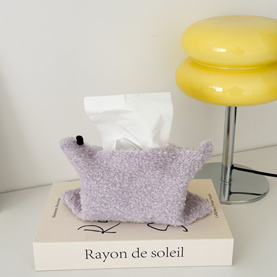 原创淡紫色复古抽纸盒布艺羊毛家用客厅餐纸巾袋车载针织纸巾盒