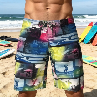 Billabong2026男士休闲速干沙滩裤宽松大码桃皮绒印花五分短裤男