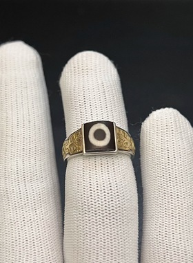 天珠镶嵌藏式戒指个性一眼指环复古民族气质活口食指开口男女