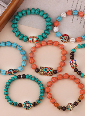 原创设计复古手工藏式尼泊尔手串松石手链民族风藏族男女文玩配饰