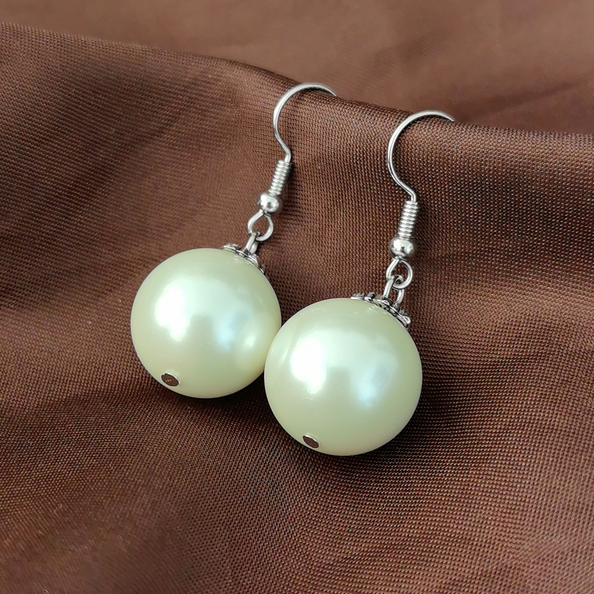 12-16MM大贝珠耳坠女 优雅气质名媛风耳饰白色仿珍珠经典单珠耳环