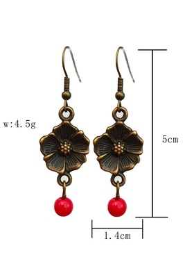 复古典宫廷韩国百搭红色花朵吊坠民族风气质长款耳环耳坠耳饰品女