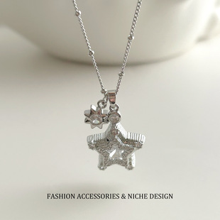 满钻微镶锆石五角星项链水滴形镂空吊坠轻奢简约气质独特精致配饰