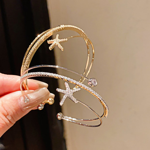 轻奢风锆石海星三层几何开口手镯简约时尚 手饰女 小众手环个性