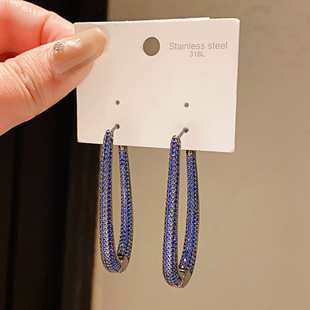 欧美轻奢风锆石椭圆形耳扣个性 复古耳饰女 小众夸张耳环感时尚