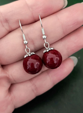 手工紫金朱砂红色耳环文艺复古百搭耳坠古典原创饰品女精致耳钉