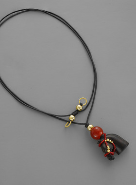 jin家马年马头项链 简约气质感暗黑色可抽拉小马蜡线绳项链