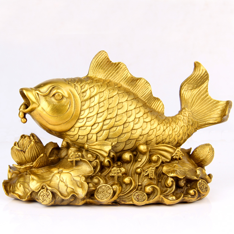 纯铜鲤鱼跃莲台摆件金龙鱼财鱼金鱼连年有余年年有鱼铜鱼开业礼品