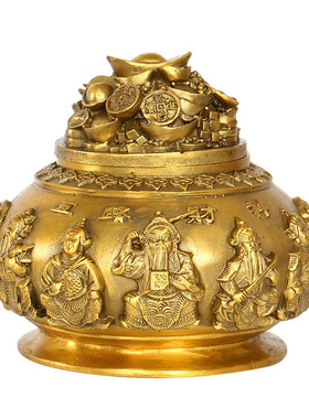 铜聚宝盆摆件铜五路财神