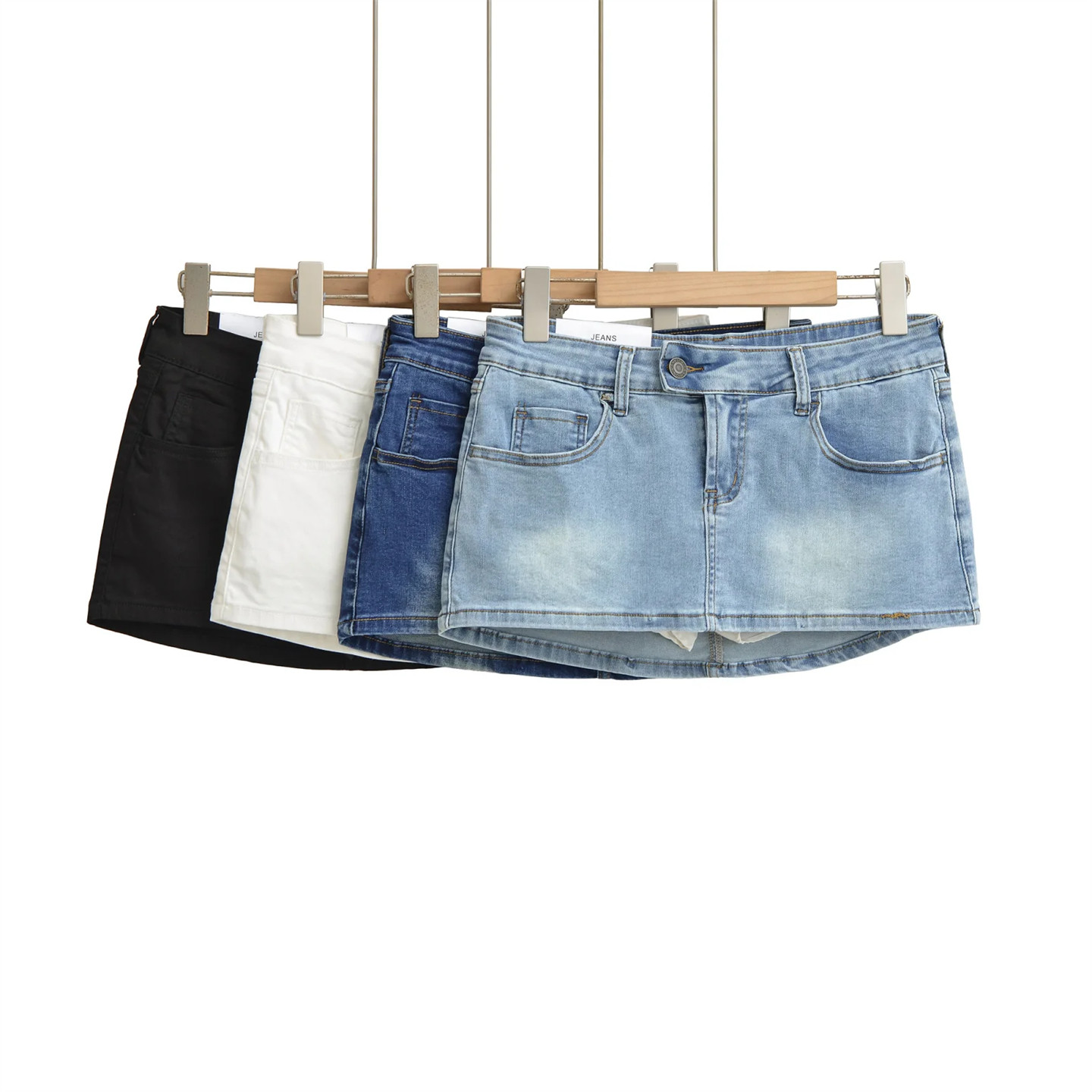 辣妹磨白低腰牛仔半身裙女短款小个子防走光紧身性感包臀裙超短裙