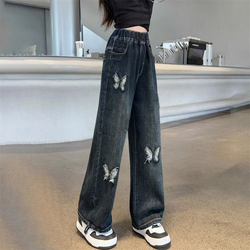 悠卡漫韩版精品中大童时尚裤子儿童宽松牛仔裤2025新款秋女童裤子