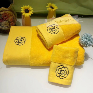 高定私人定制山茶花纯棉毛巾三件套浴巾加厚面巾方巾全棉吸水速干