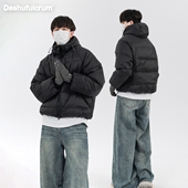 Dashufulcrum日系简约连帽羽绒服男女冬季 宽松保暖90白鸭绒外套