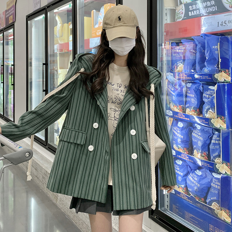 新款现货！条纹外套女春款时尚大帽子西装150-8253-P115-K168,女装短外套,浙宝007（原150)