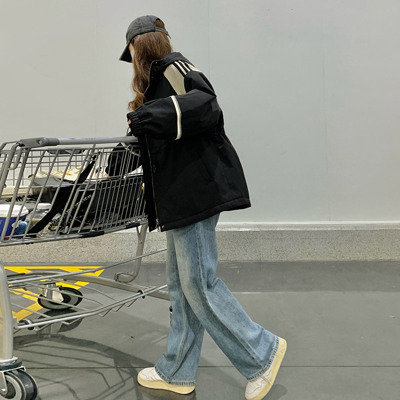 韩版宽松洋气时髦连帽冲锋衣女春秋2025新款休闲风百搭夹克短外套,女装短外套,浙宝007（原150)