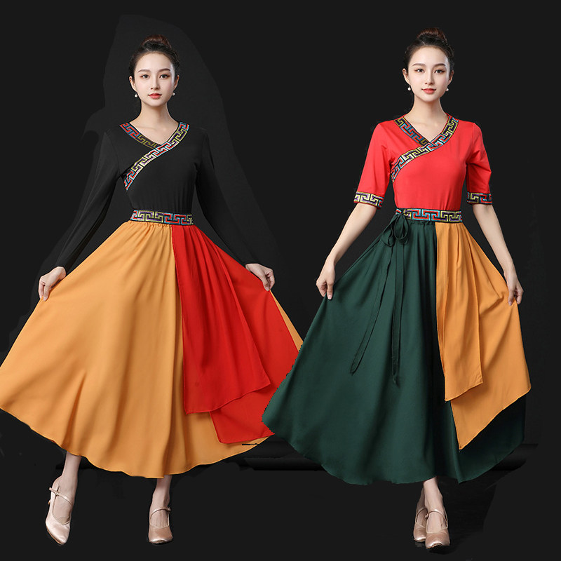 广场舞服装新款套装藏族舞蹈大摆裙成人2025夏季新款古风长裙子